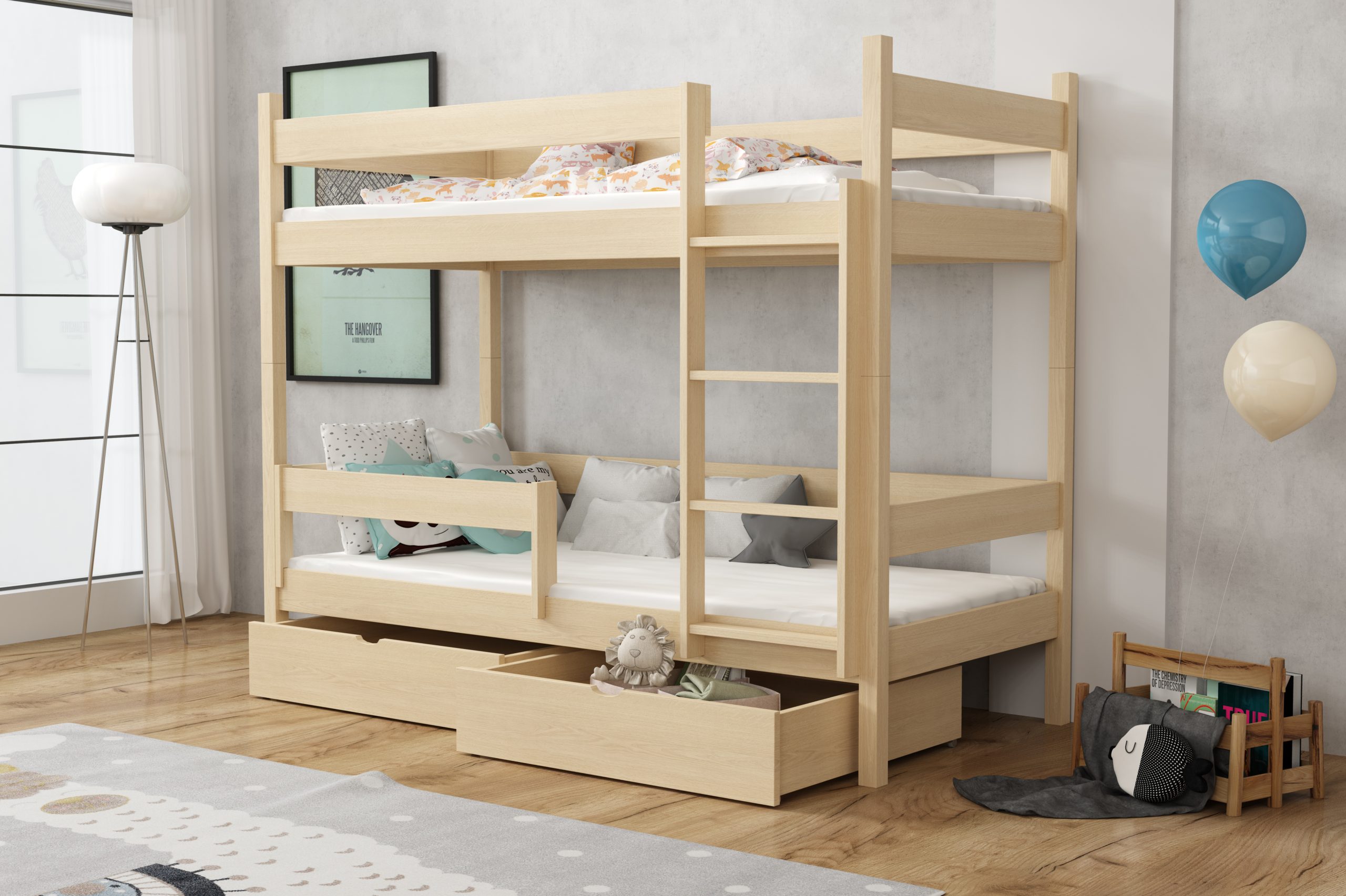 Patrová postel ELISE KIDBED THREE + rošty Barva: surové dřevo, Rozměr: 80 x 180 cm, Zásuvky: ano