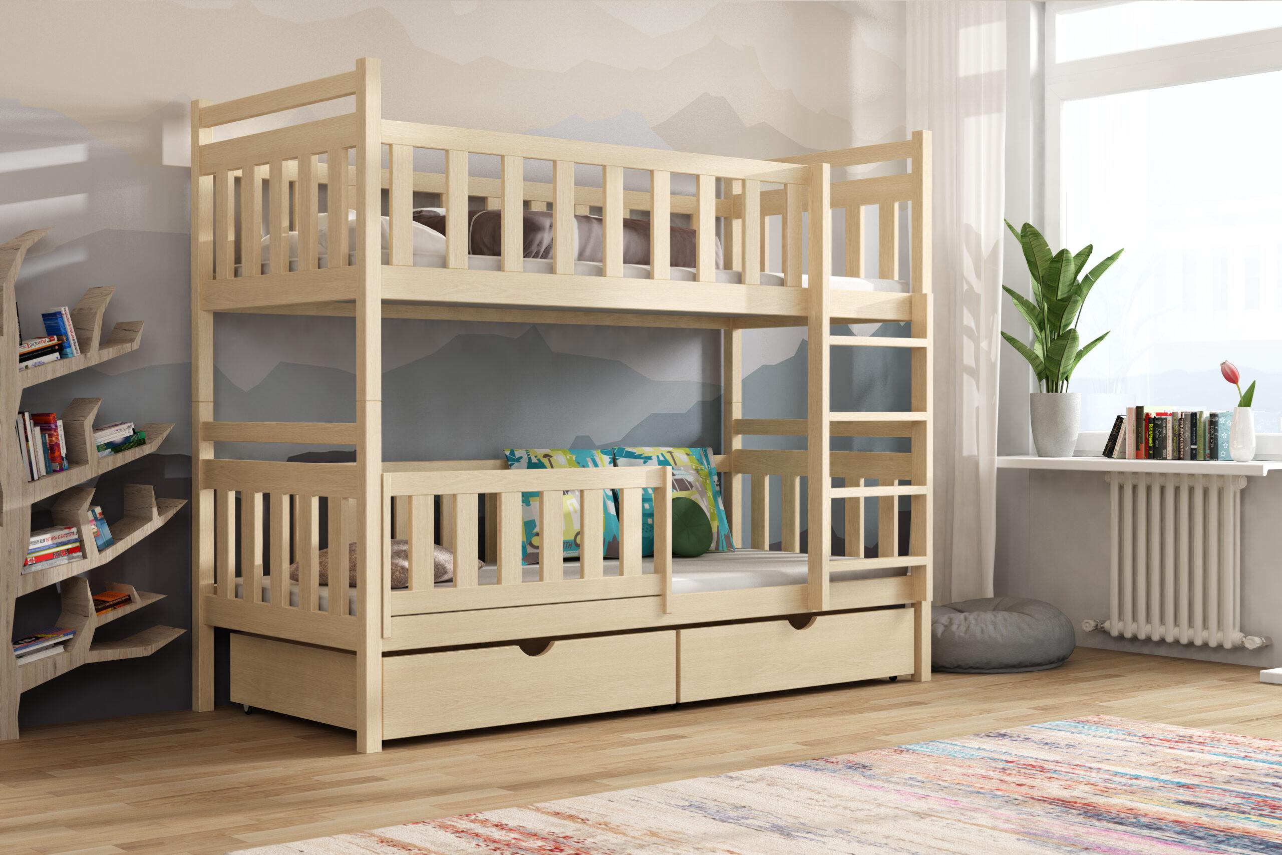 Patrová postel KARMA KIDBED THREE + rošty Barva: surové dřevo, Rozměr: 90 x 180 cm, Zásuvky: ano