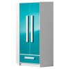 Rohová šatní skříň GALIO 2 do dětského pokoje - bílá / tyrkys lesk