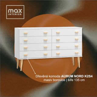 ⚪ Komoda AURUM NORD K2S4 - šířka 135 cm 🏷️ 15 300 Kč 🪵 Poctivé přírodní masivní dřevo