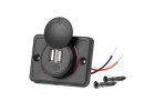 Vodotesná telefónna nabíjačka štvorcová s ČERVENÝM LED podsvietením 2xUSB 12/24V AMiO-04230