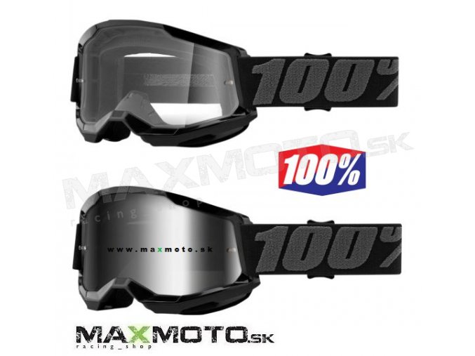 Okuliare 100% STRATA 2 Goggle black zrkadlo sklo strieborne 2601 2943 50421 252 01 cire sklo 2601 2924 50421 101 01