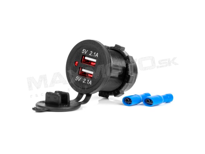 Nabíjačka MOD-04 AMIO - 2xUSB 2.1A, 12/24V, červené podsvietenie