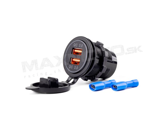 Nabíjačka MOD-05 AMIO - 2xUSB QC 3.0, 12/24V, červené podsvietenie