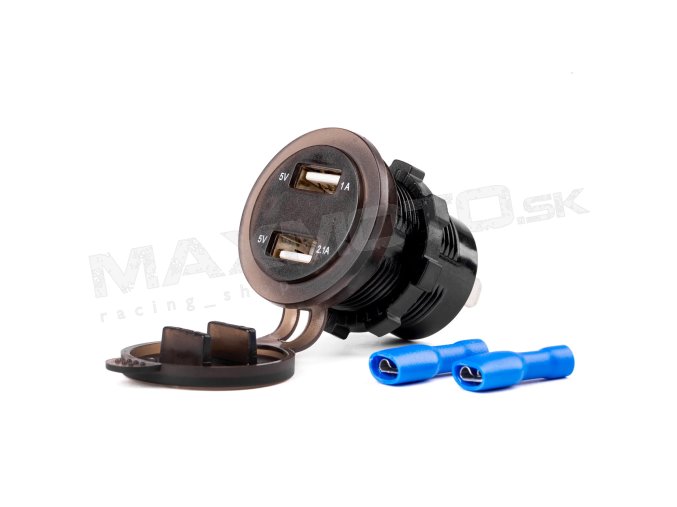 Nabíjačka MOD-06 AMIO - 2xUSB 1A/ 2.1A, 12/24V, červené podsvietenie