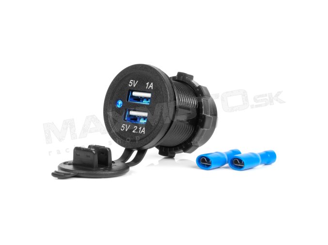 Vodotesná telefónna nabíjačka s modrým LED indikátorom 3,1A 2xUSB 12/24V AMIO-04216