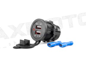Nabíjačka MOD-03 AMIO - 2xUSB 1A/ 2.1A, 12/24V, červené podsvietenie