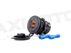 Nabíjačka MOD-05 AMIO - 2xUSB QC 3.0, 12/24V, červené podsvietenie