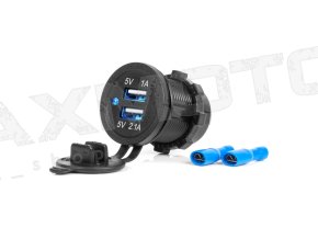 Vodotesná telefónna nabíjačka s modrým LED indikátorom 3,1A 2xUSB 12/24V AMIO-04216