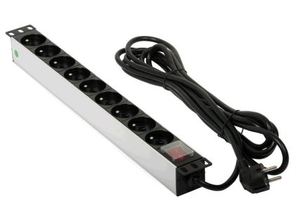 Prodlužovací přívod do Racku (19" RACK, 1U, AC 230V, vypínač, 9 zásuvek, kabel 5m)