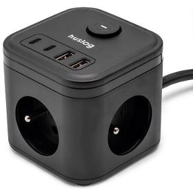 15W 3x z.2xUSB-C,2xUSB,1.4m černá HUSLOG