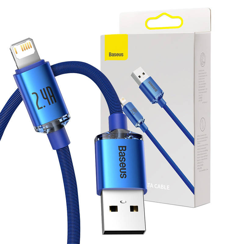 Baseus Crystal Shine kábel USB na Lightning, 2,4A, 1,2 m (modrý) CAJY000003