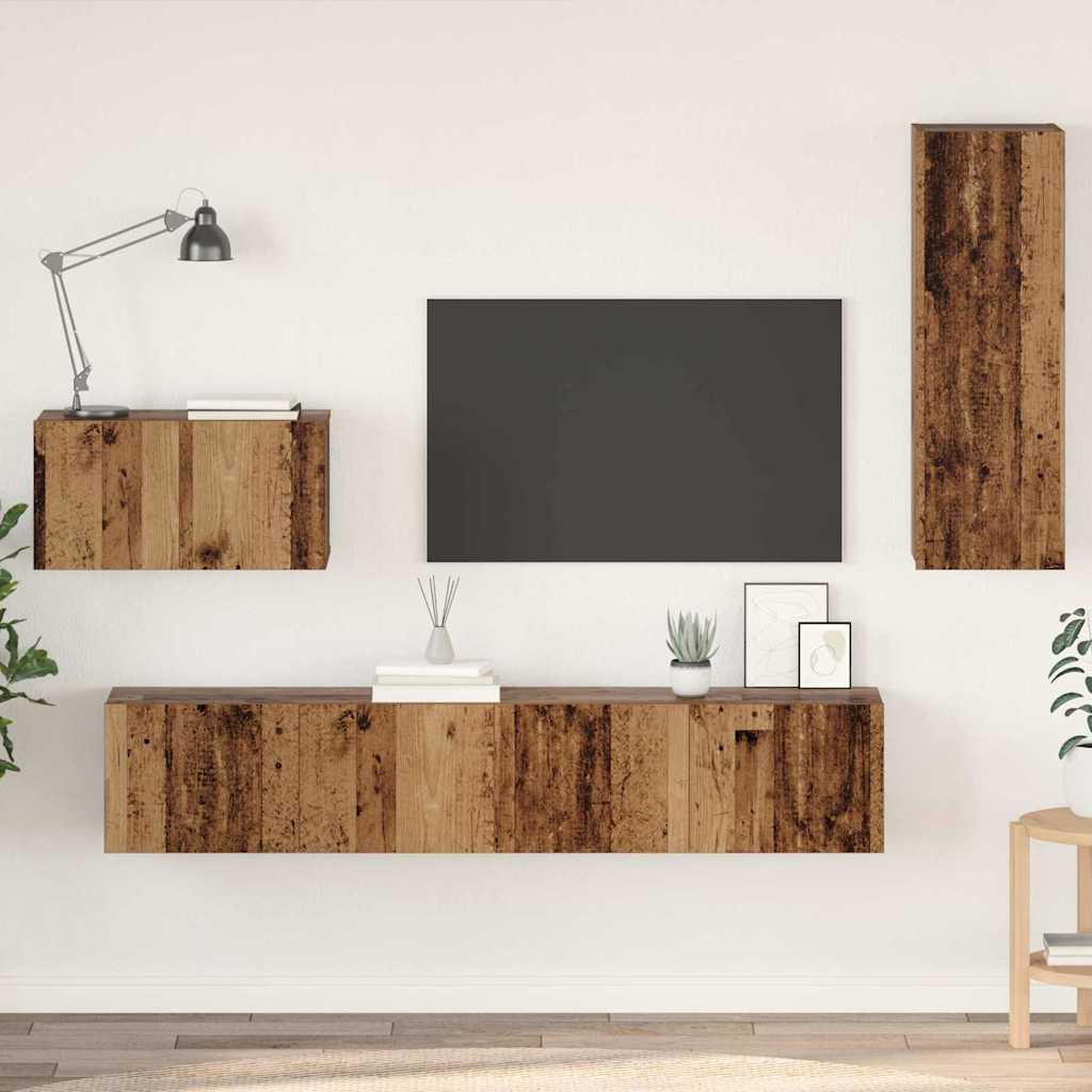 vidaXL Nástenný TV kabinet 4 ks Staré drevo Kompozitné drevo