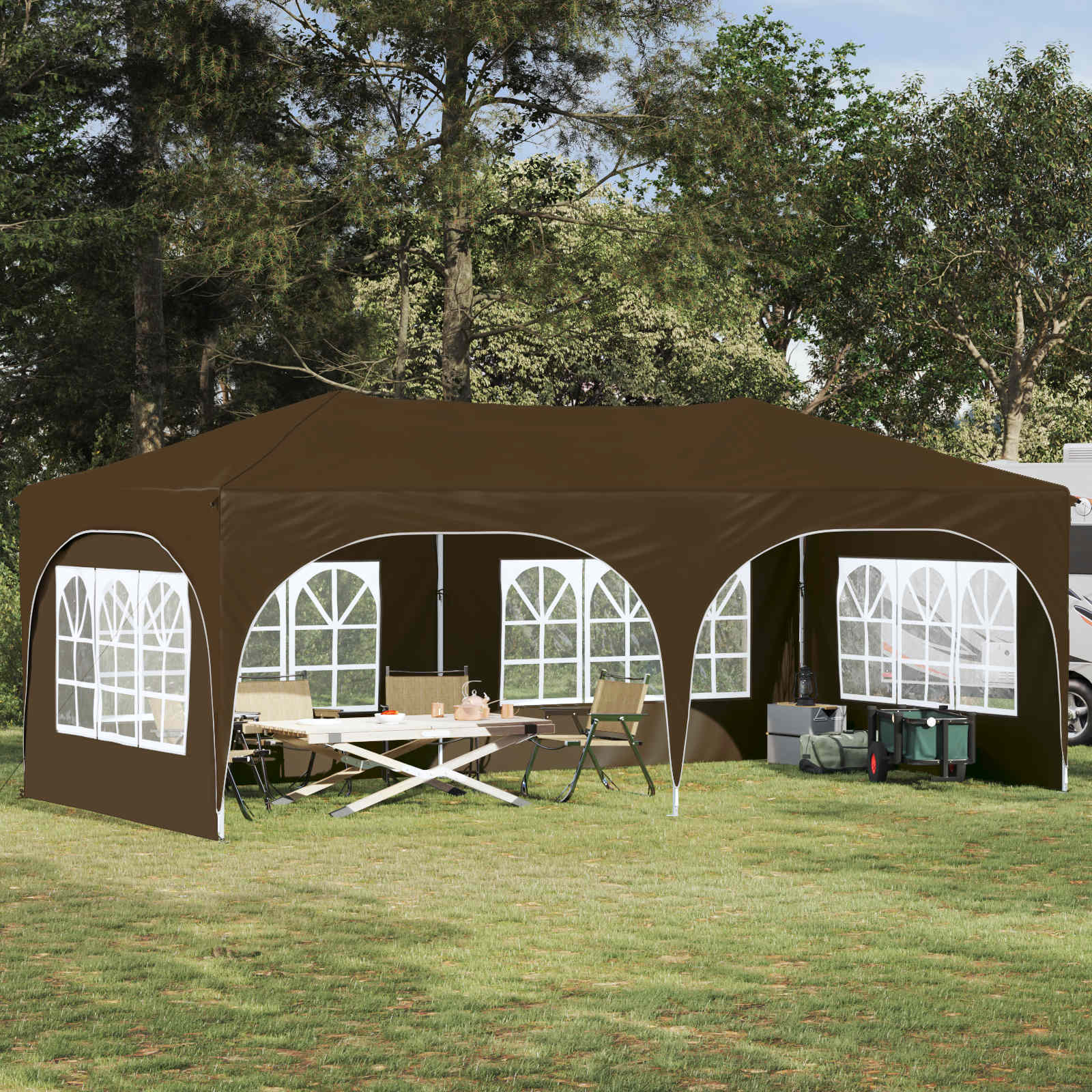 vidaXL Prístrešok na párty 575 x 288 x 245 cm Sivohnedá