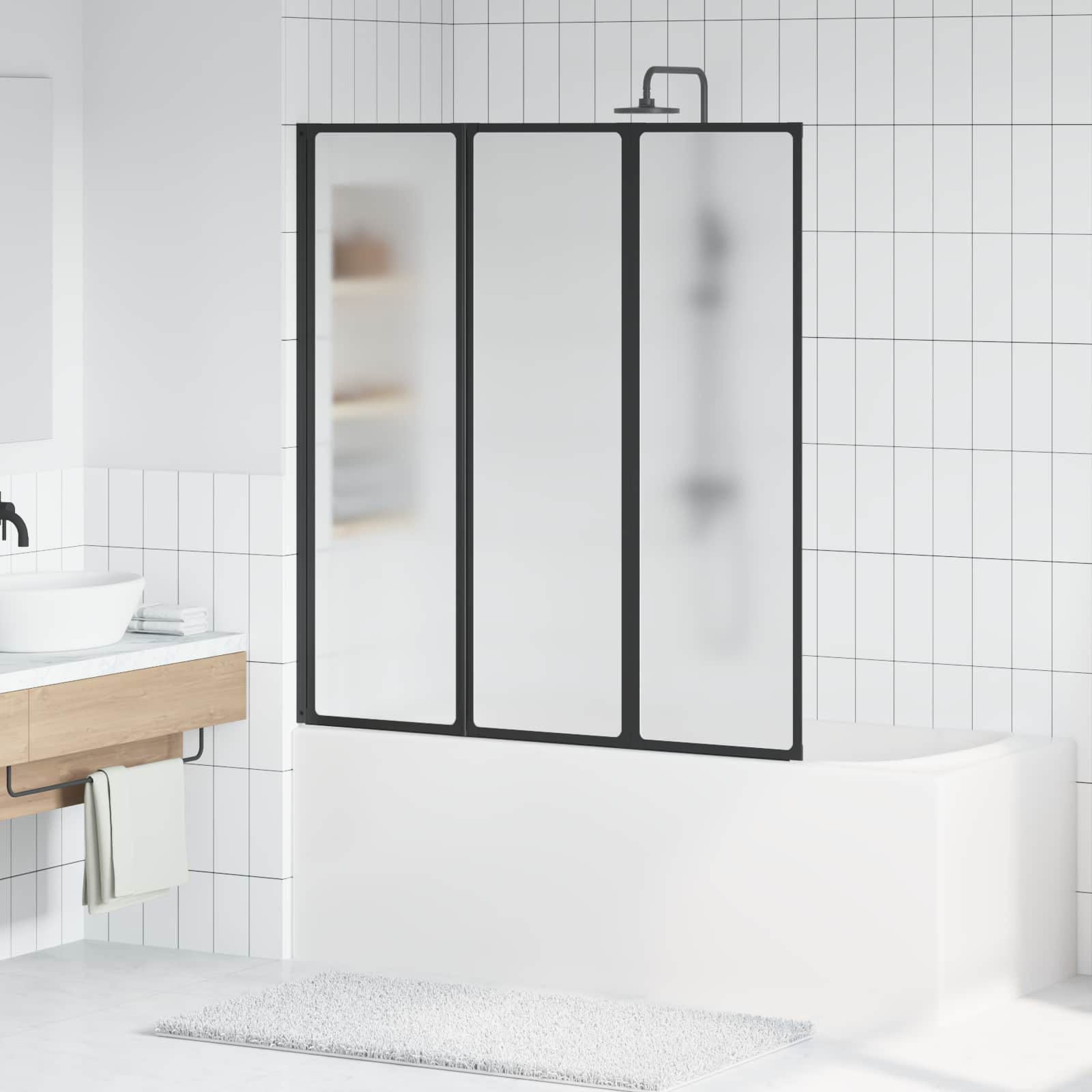 vidaXL Skladací sprchový panel Čierna a úplná mráz 132 x 2 x 140 cm