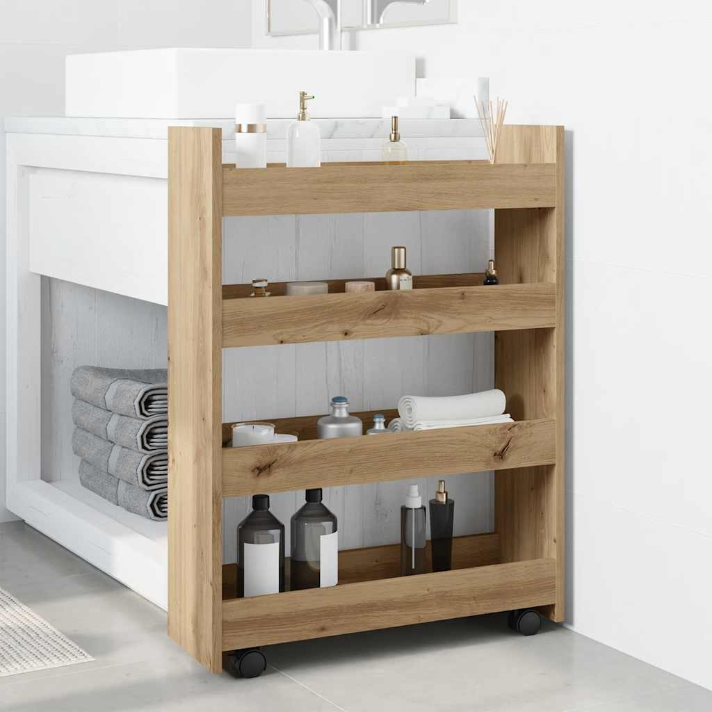vidaXL Úzky úložný vozík 4 poschodia dub artisan kompozitné drevo