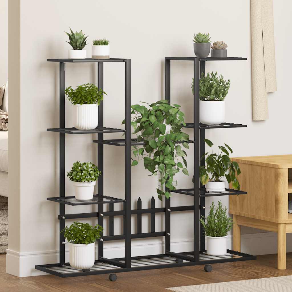 vidaXL Stojan na kvety s kolieskami 94,5x24,5x91,5 cm čierny železný