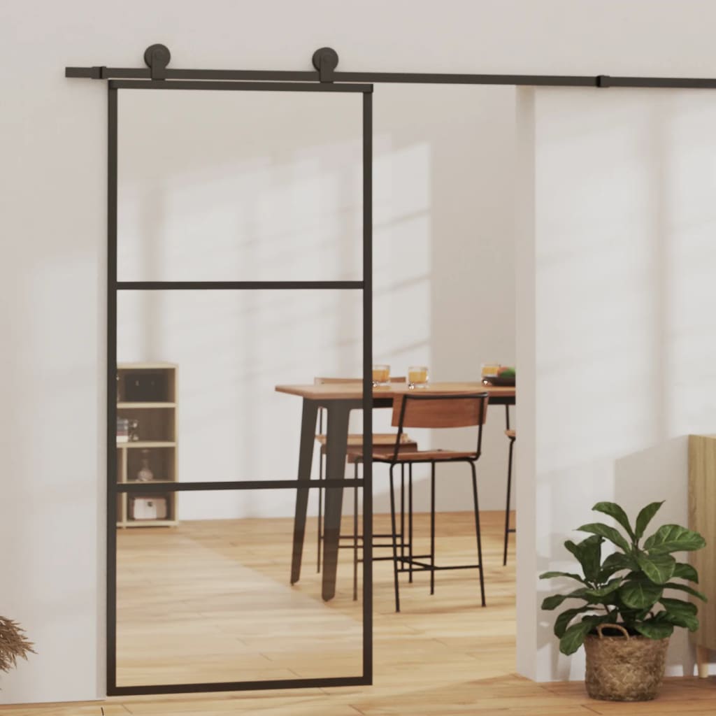 vidaXL Posuvné dvere s kovaním ESG sklo a hliník 90x205 cm