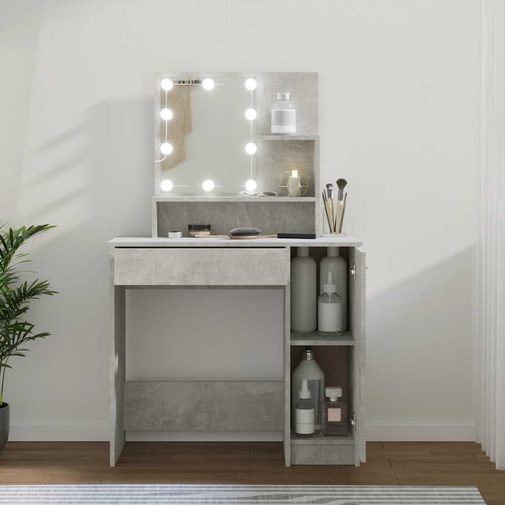 vidaXL Toaletný stolík s LED betónovo sivý 86,5x35x136 cm
