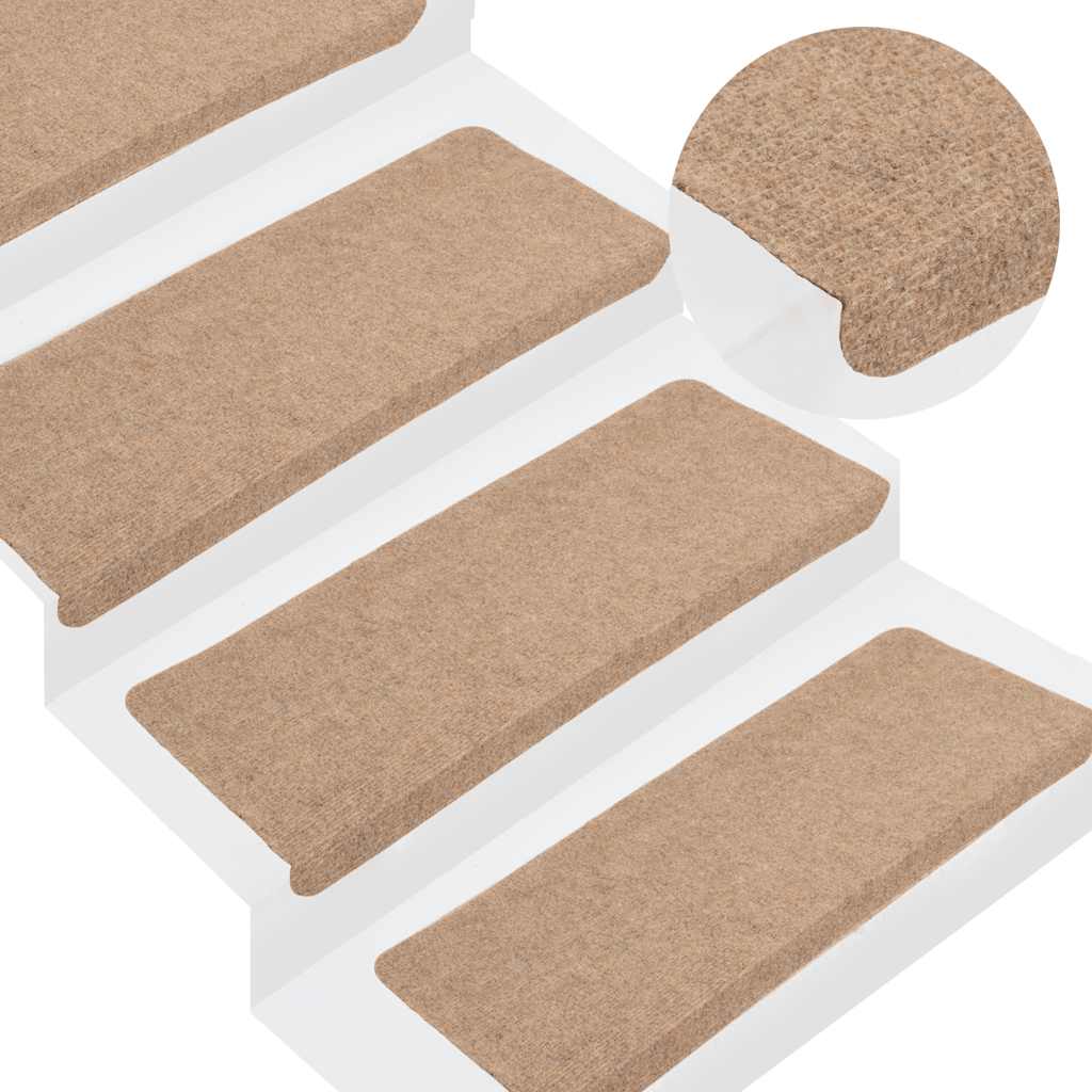 vidaXL Samolepiace nášľapy na schody 15 ks 65x24,5x3,5 cm béžové