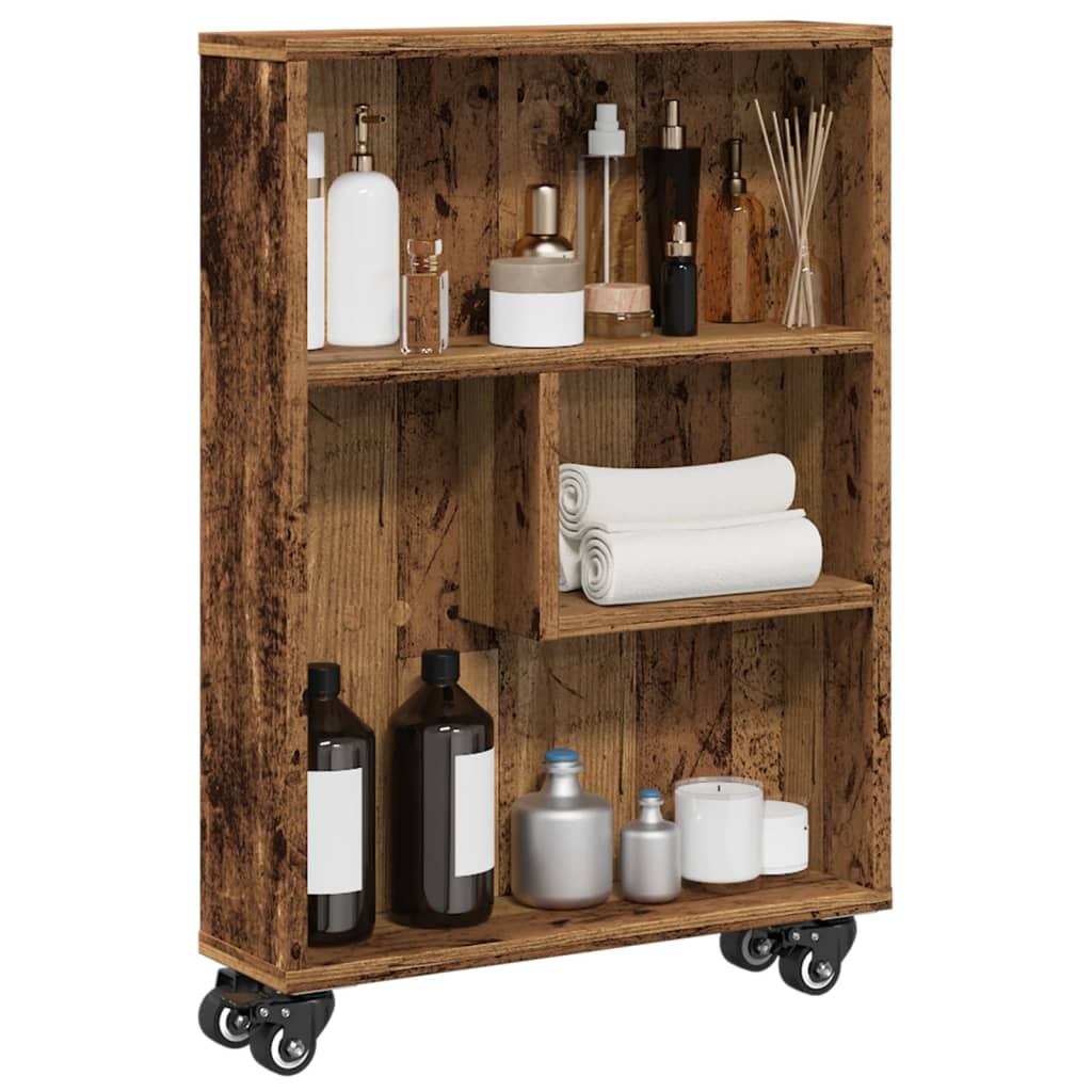 vidaXL Úzky úložný vozík staré drevo 48x13x68 cm kompozitné drevo