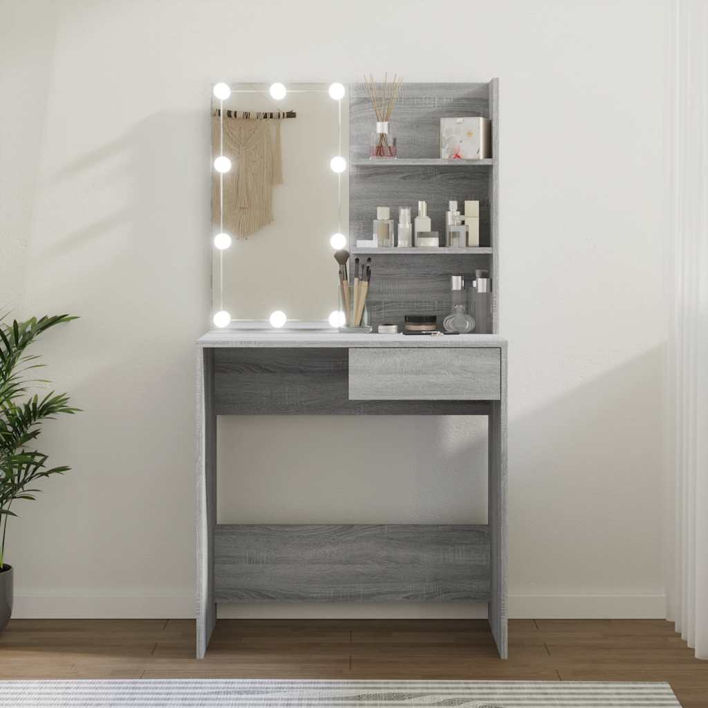 vidaXL Toaletný stolík s LED sivý dub sonoma 74,5x40x141 cm