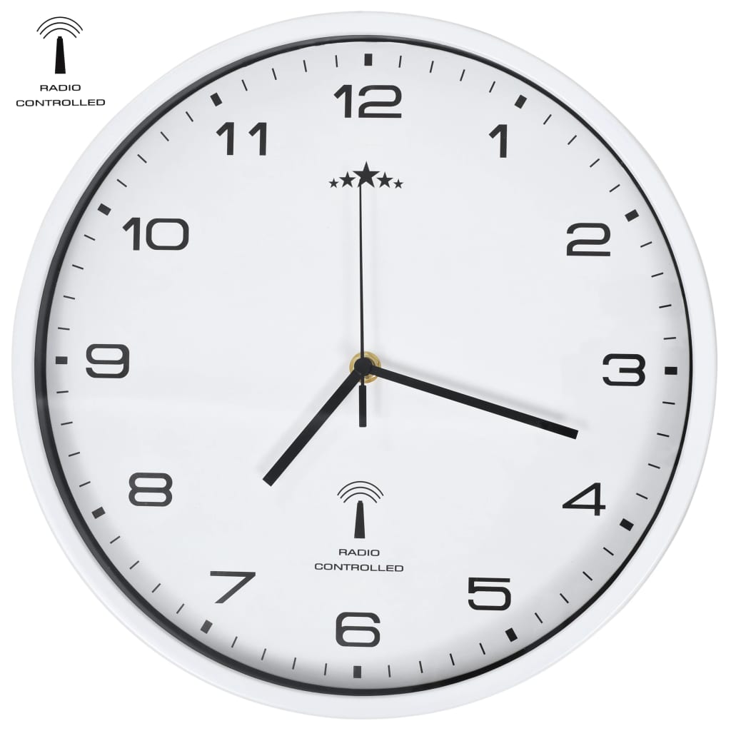 vidaXL Rádiom ovládané nástenné hodiny s pohonom Quartz biele 31 cm