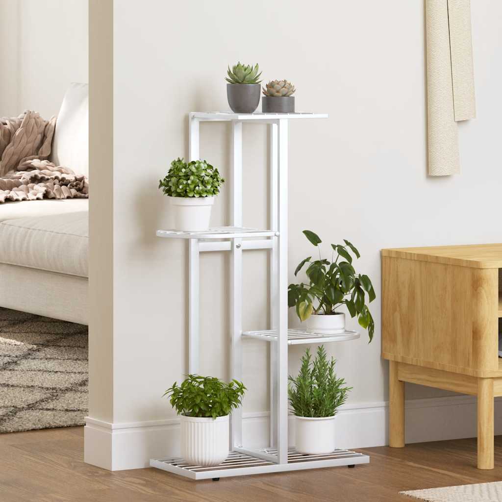 vidaXL 4-poschodový stojan na kvety 43x22x76 cm biely kov