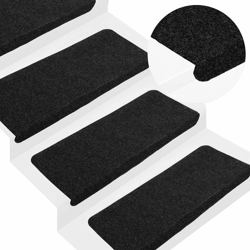 vidaXL Samolepiace nášľapy na schody 15 ks 65x24,5x3,5 cm čierne