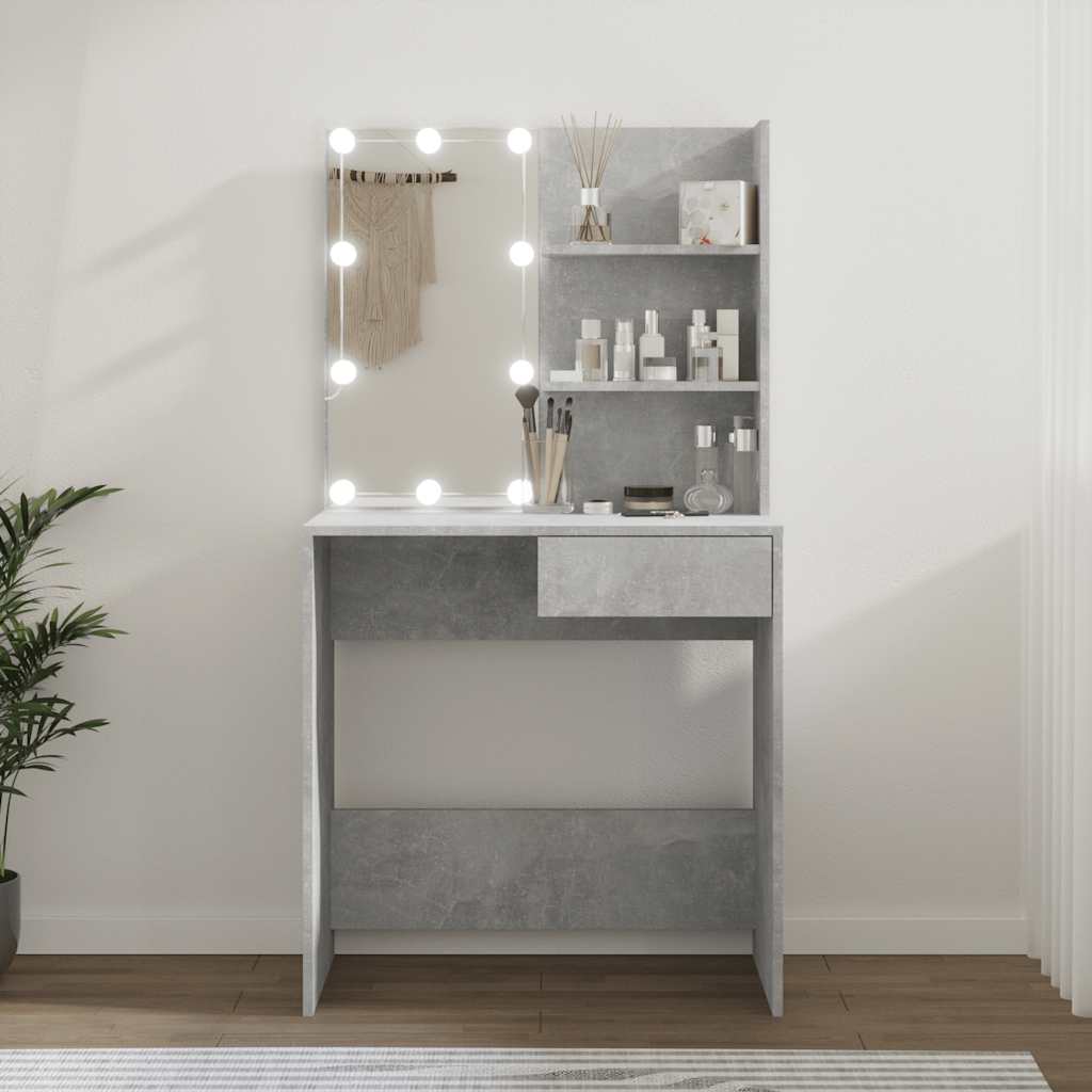 vidaXL Toaletný stolík s LED betónovo sivý 74,5x40x141 cm