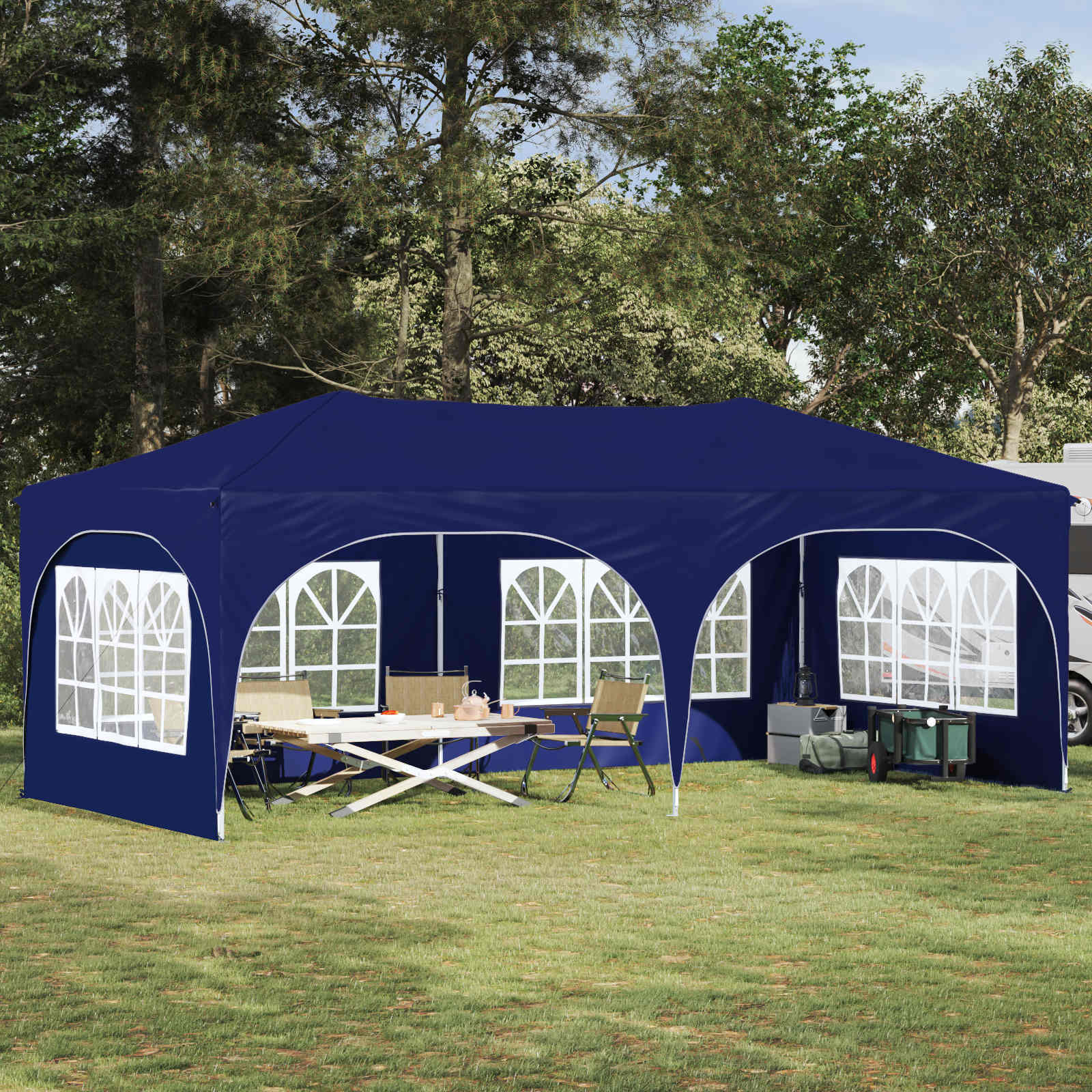 vidaXL Prístrešok na párty 575 x 288 x 245 cm Modrá Oxfordská látka
