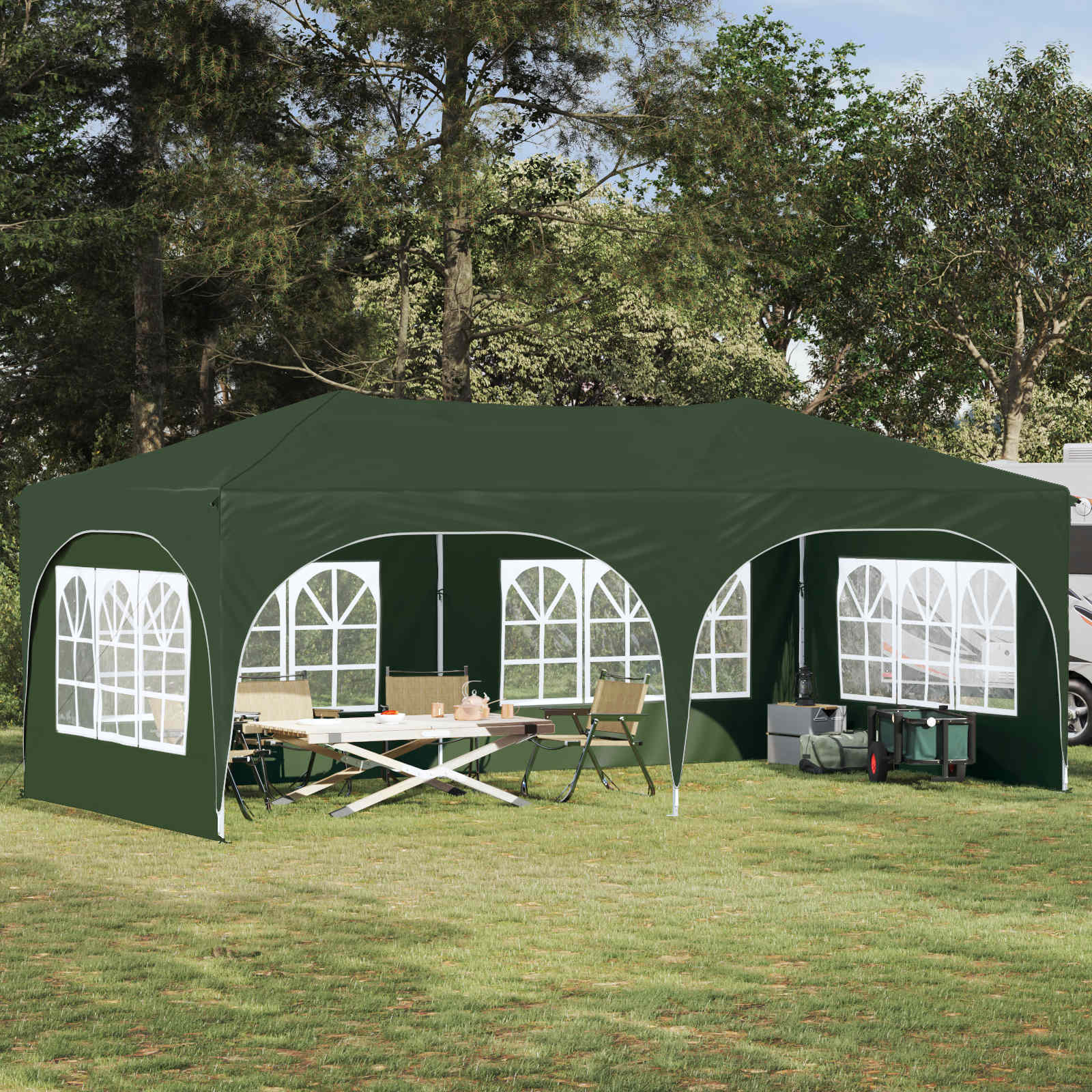 vidaXL Prístrešok na párty 575 x 288 x 245 cm Zelená Oxfordská látka