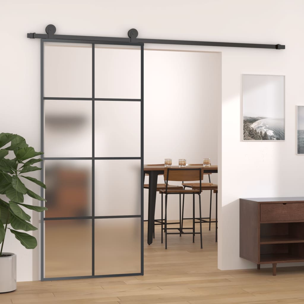 vidaXL Posuvné dvere s kovaním ESG sklo a hliník 90x205 cm