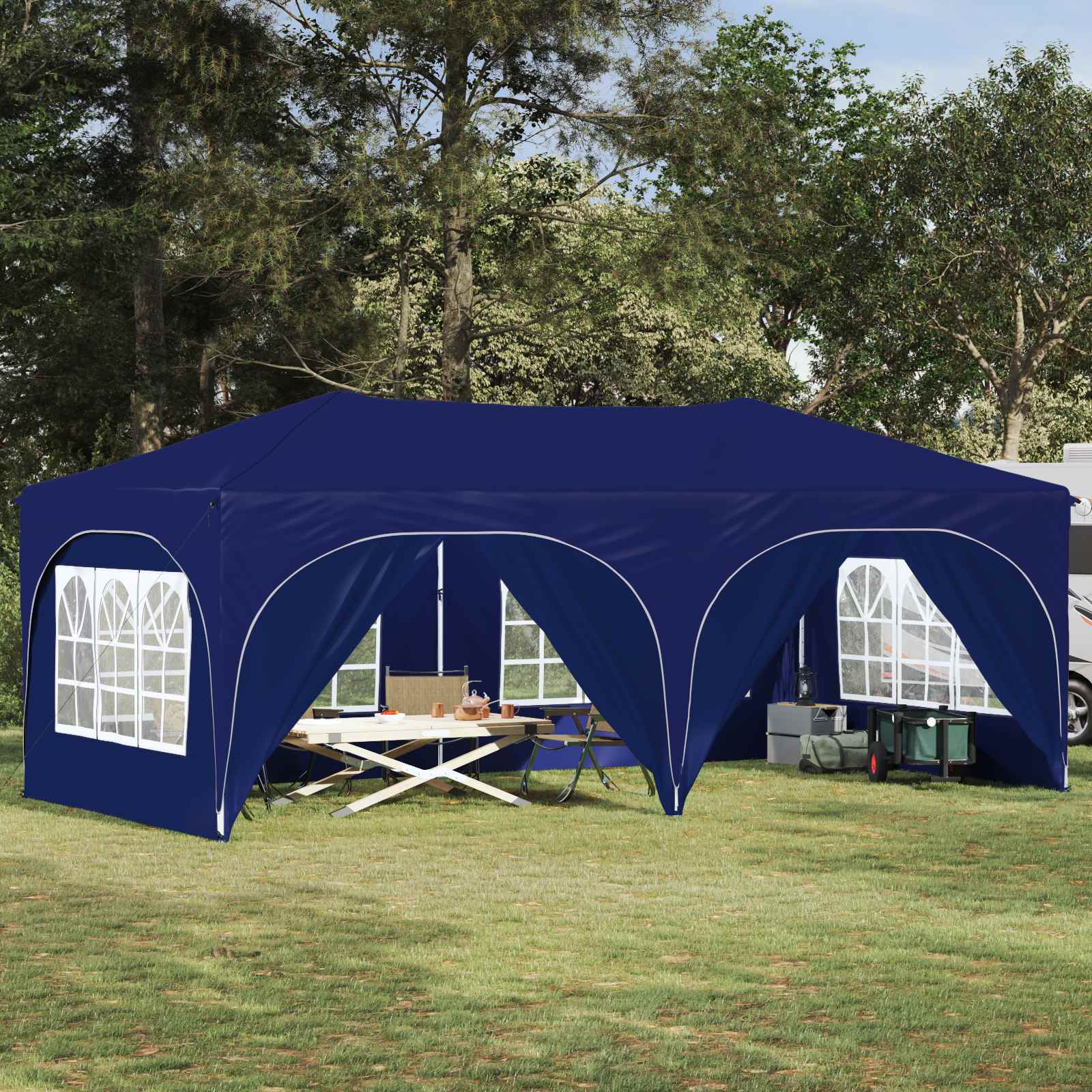vidaXL Prístrešok na párty 575 x 288 x 245 cm Modrá Oxfordská látka