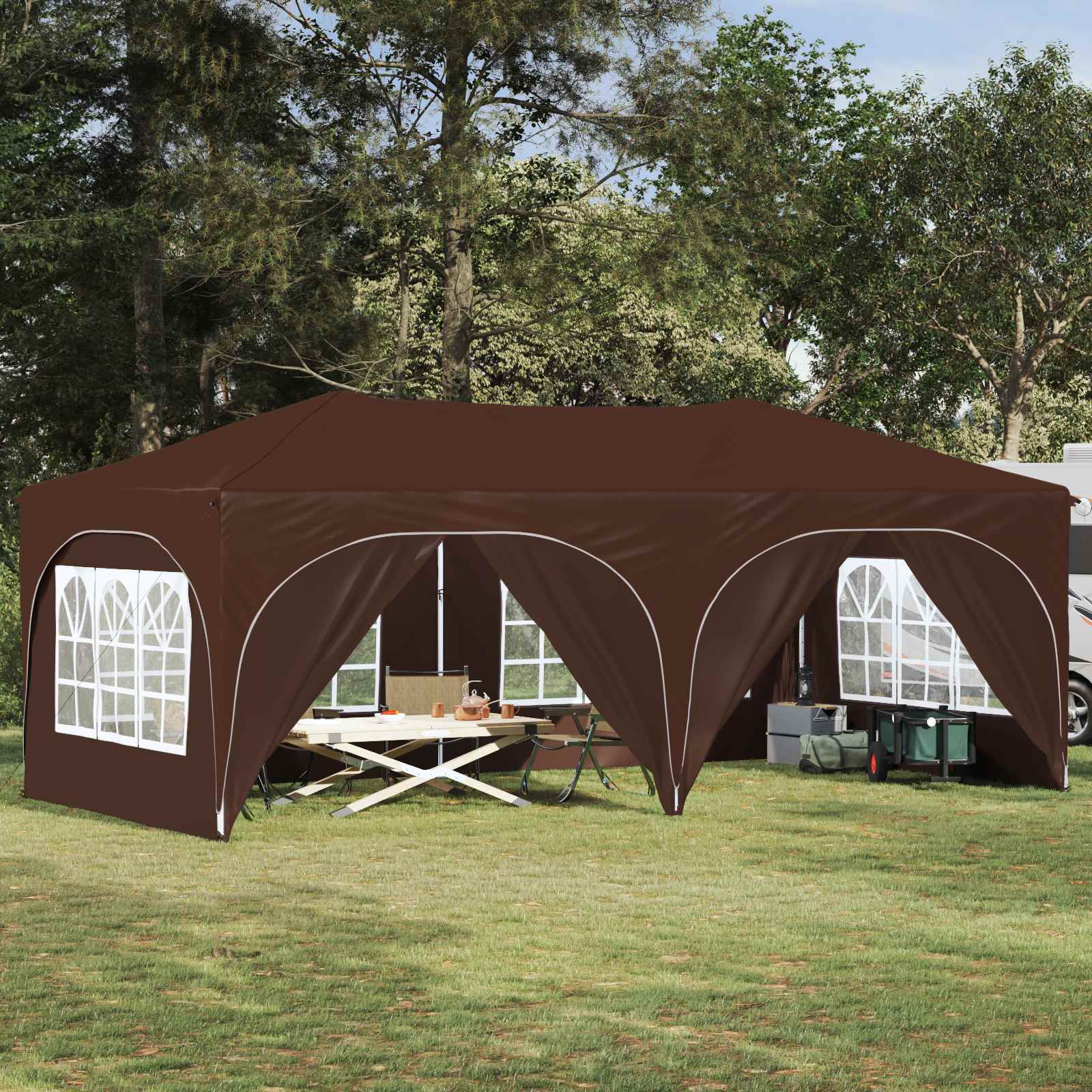vidaXL Prístrešok na párty 575 x 288 x 245 cm Hnedá Oxfordská látka