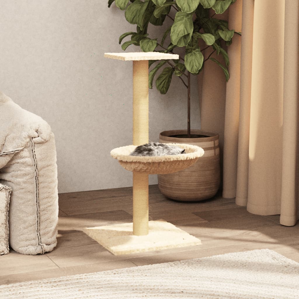 vidaXL Škrabadlo pre mačky so sisalovým stĺpikom, krémové 74 cm