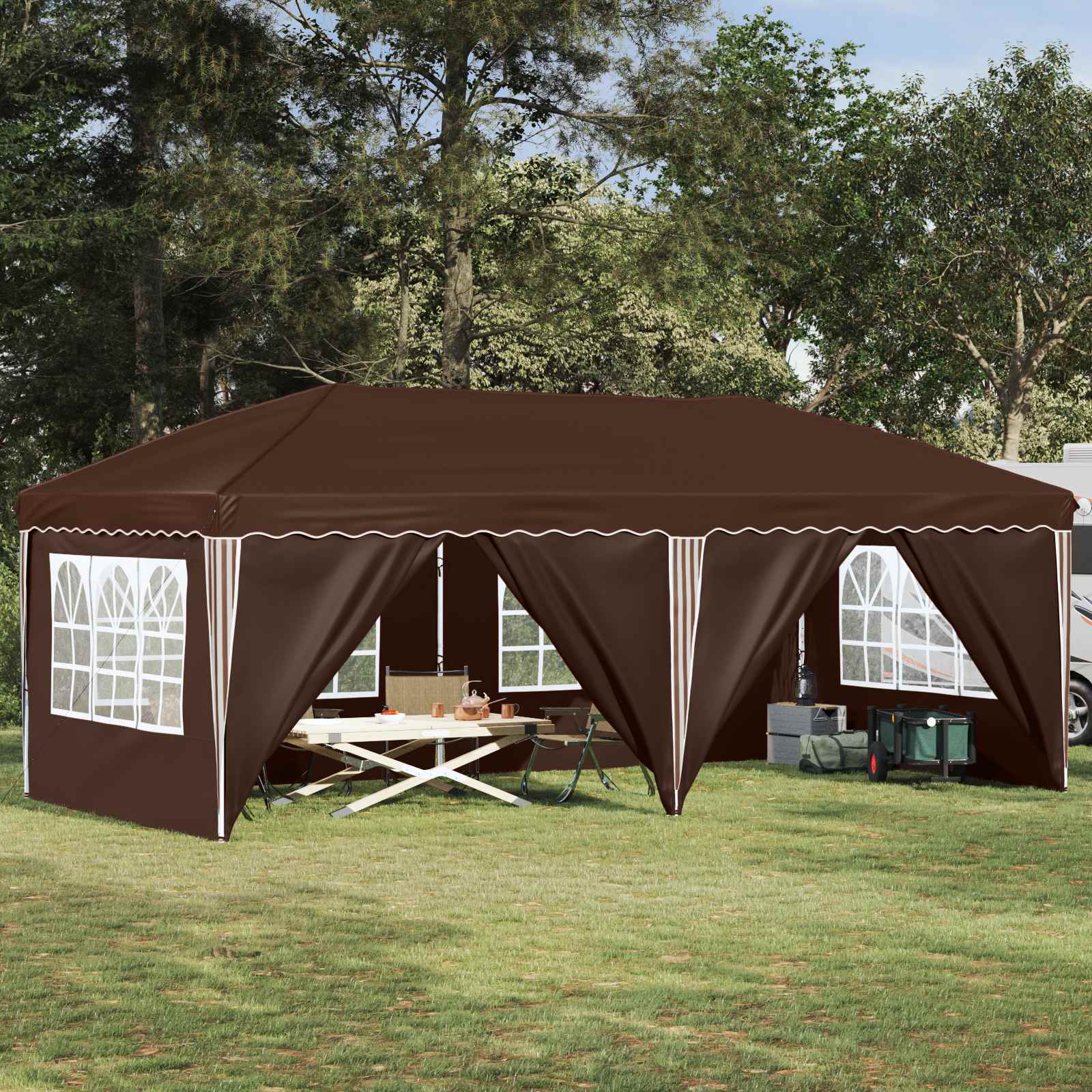 vidaXL Prístrešok na párty 575 x 288 x 245 cm Hnedá