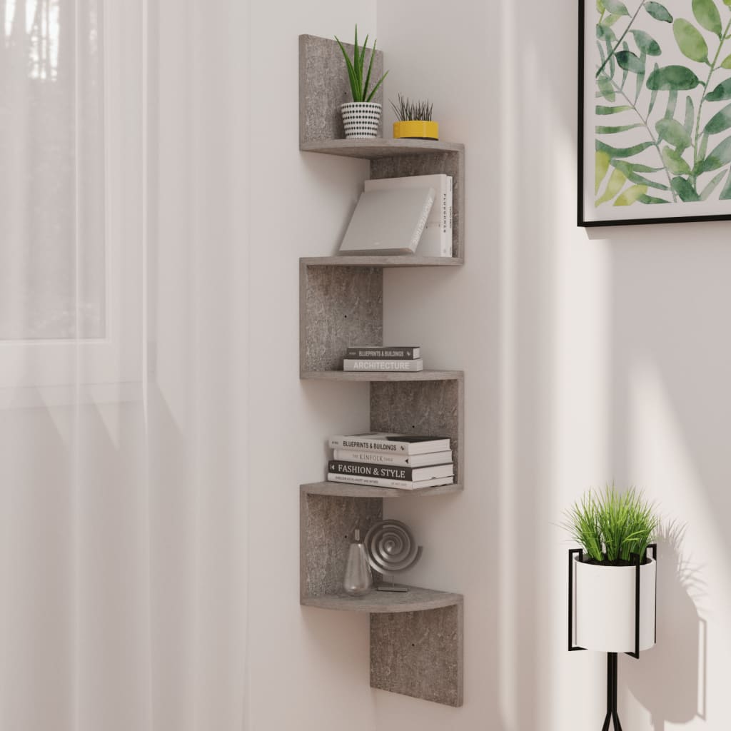 vidaXL Nástenný rohový regál, betónový 19x19x123 cm, kompozitné drevo
