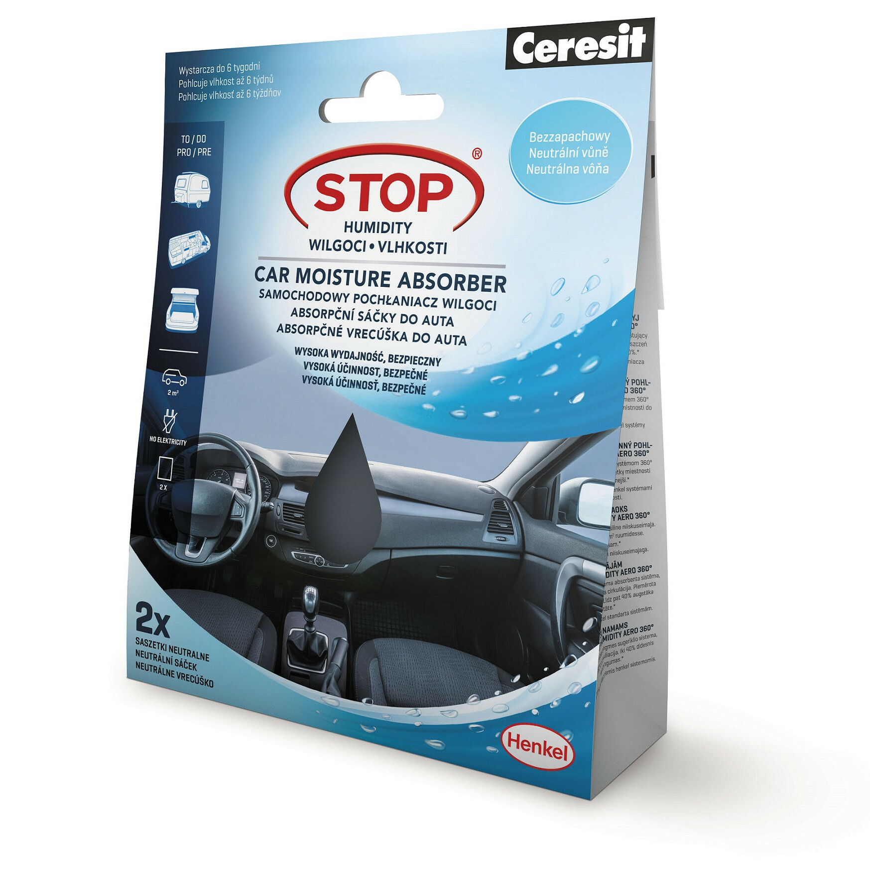 Ceresit STOP VLHKOSTI absorpčné vrecúška do auta 2x50g neutrálna vôňa T00052099
