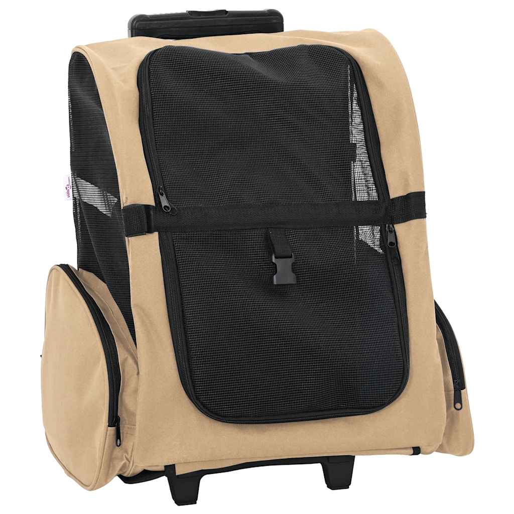 vidaXL Vozík pre domáce zvieratá 3 v 1, dizajn, pieskový, 48 x 32 x (57-106) cm, oxfordská látka