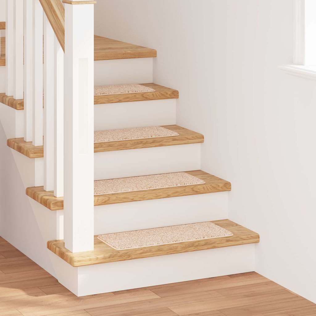 vidaXL Protišmykové schodové rohože 15 ks 60 x 25 cm Krémová PP