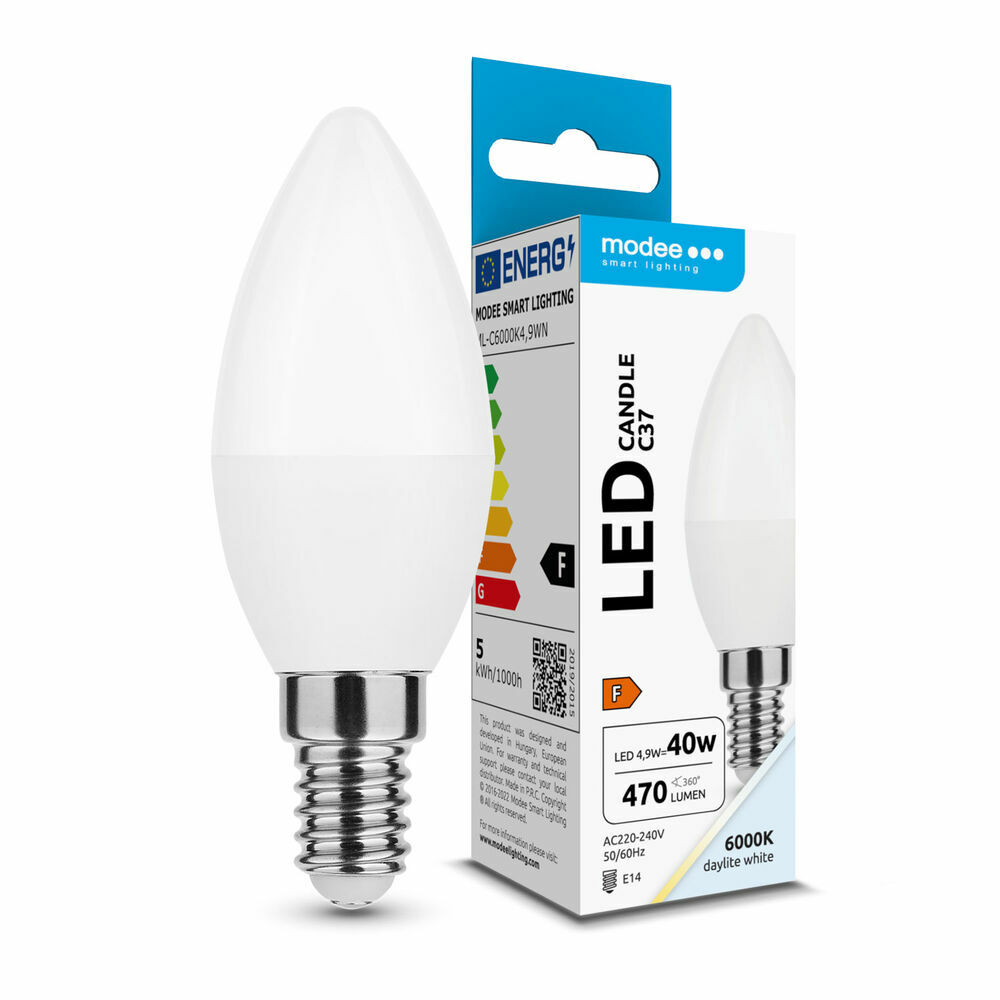 Modee Lighting LED Candle žiarovka C37 4,9W E14 470 lm, studená biela (ML-C6000K4,9WN) T00064922