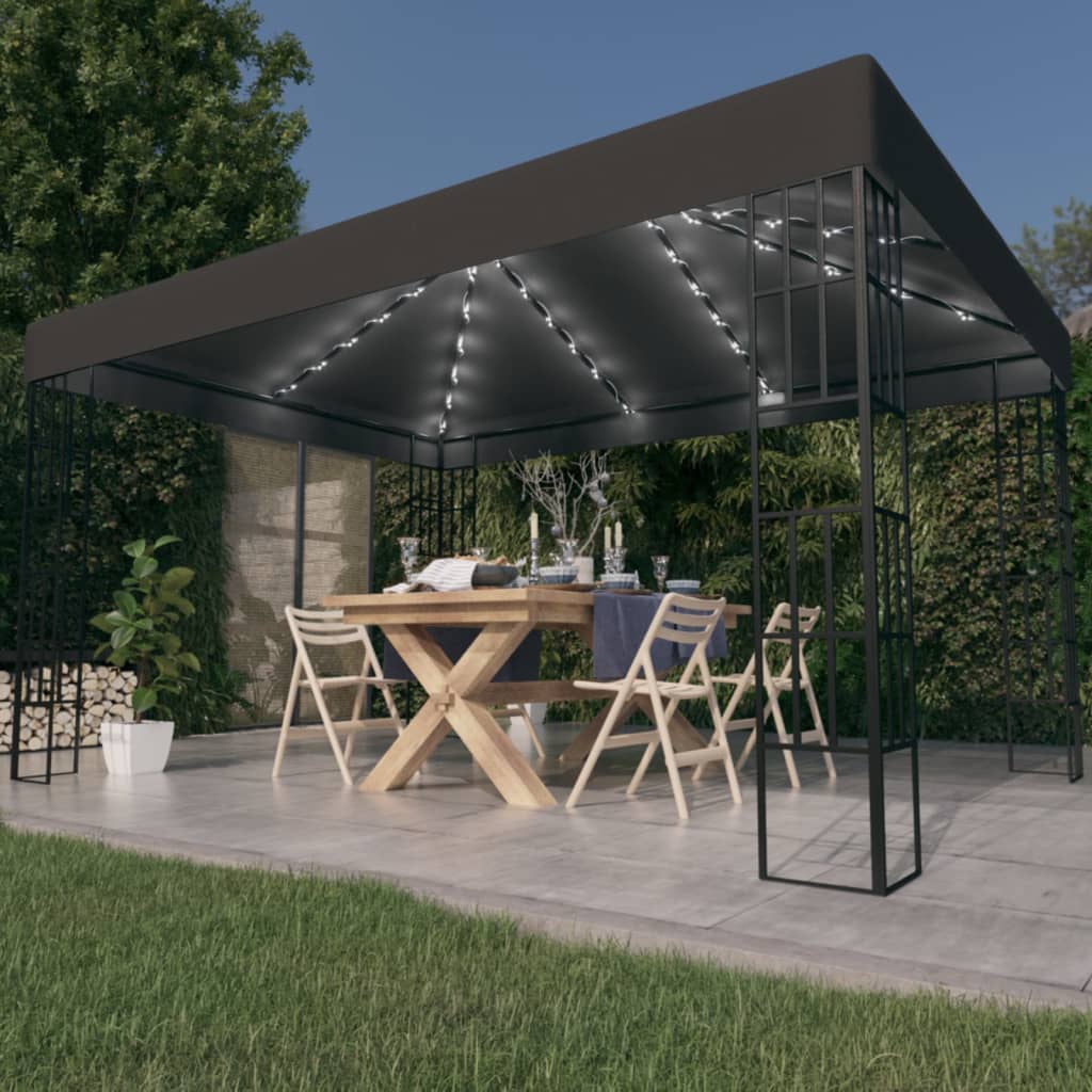 vidaXL Altánok s LED reťazou 3x4 m, antracitový
