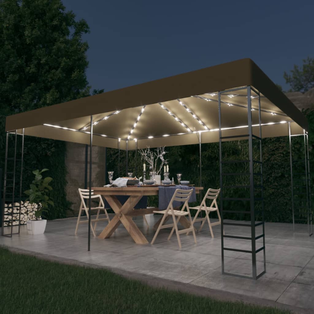 vidaXL Altánok s LED reťazou 3x4 m, sivohnedý