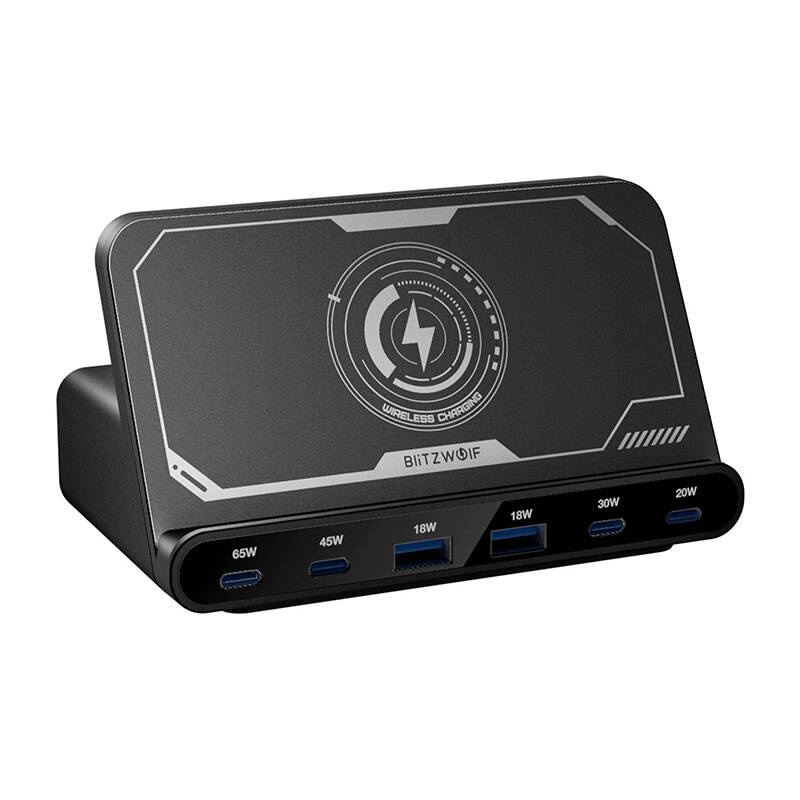 Blitzwolf BW-S27 160W, 2xUSB-A, 4xUSB-C, 15W wireless charger (black) BW-S27