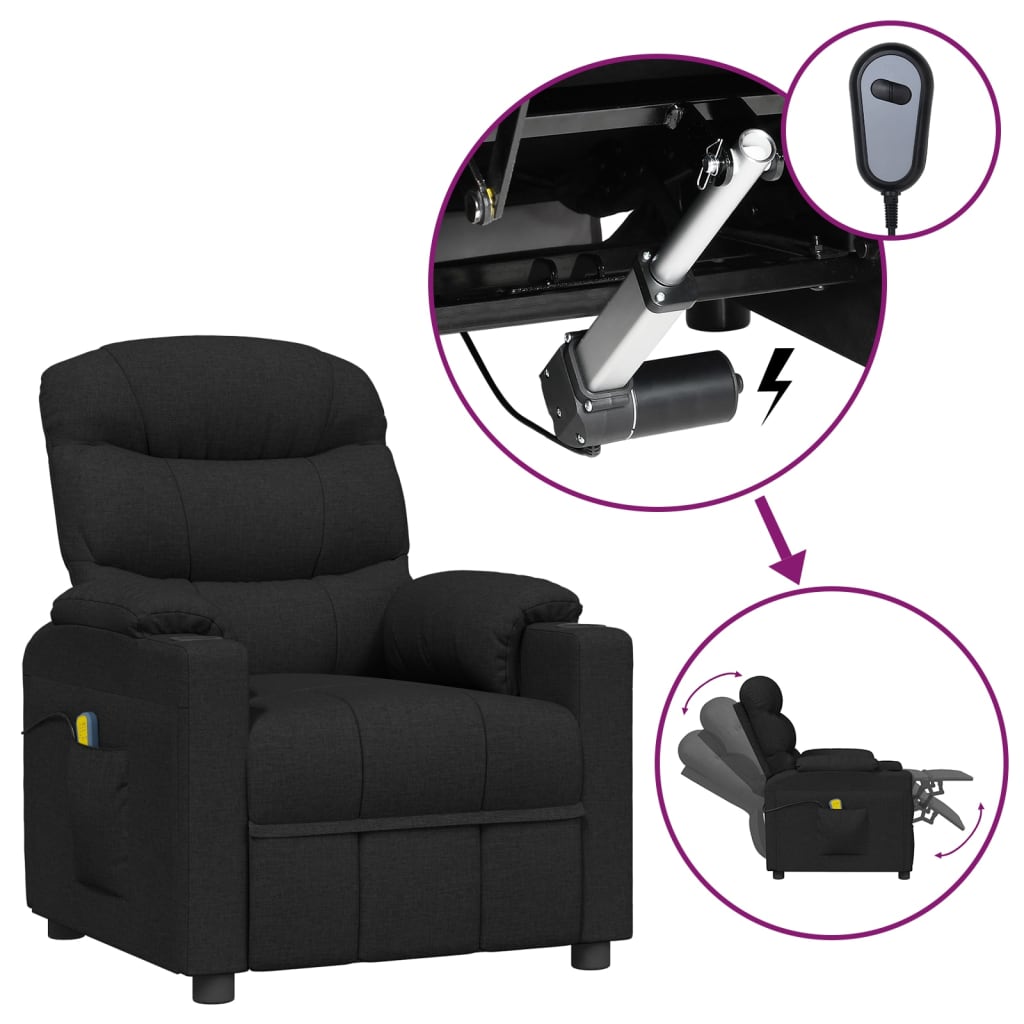 vidaXL Elektrické masážne kreslo čierne látkové