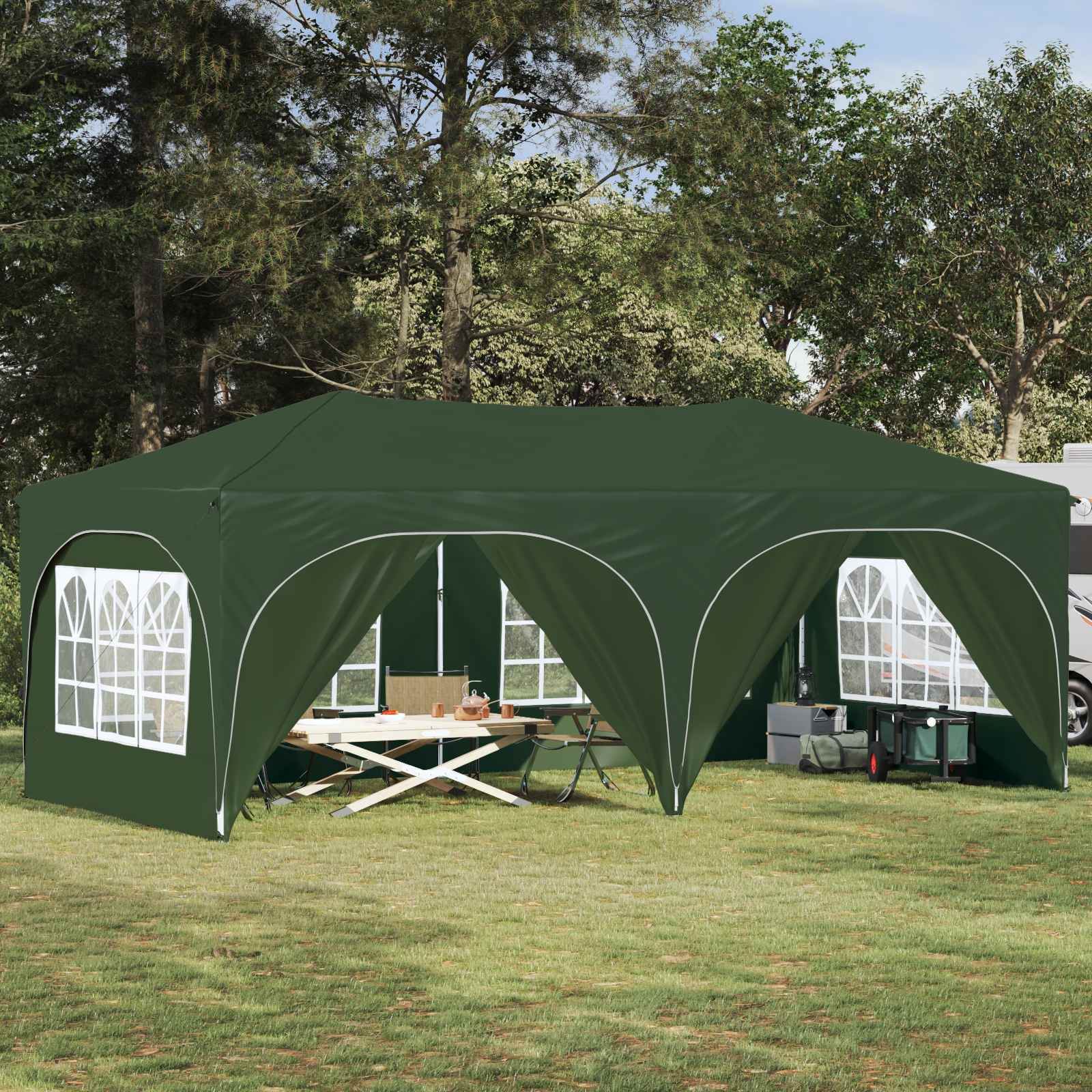 vidaXL Prístrešok na párty 575 x 288 x 245 cm Zelená Oxfordská látka