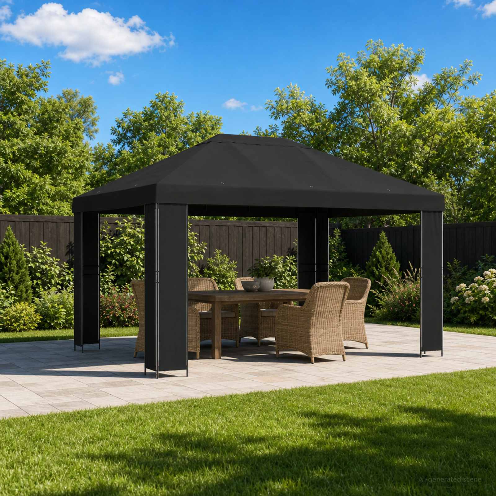 vidaXL Altánok 4 × 3 m Čierna Polyester a oceľ 190 gsm