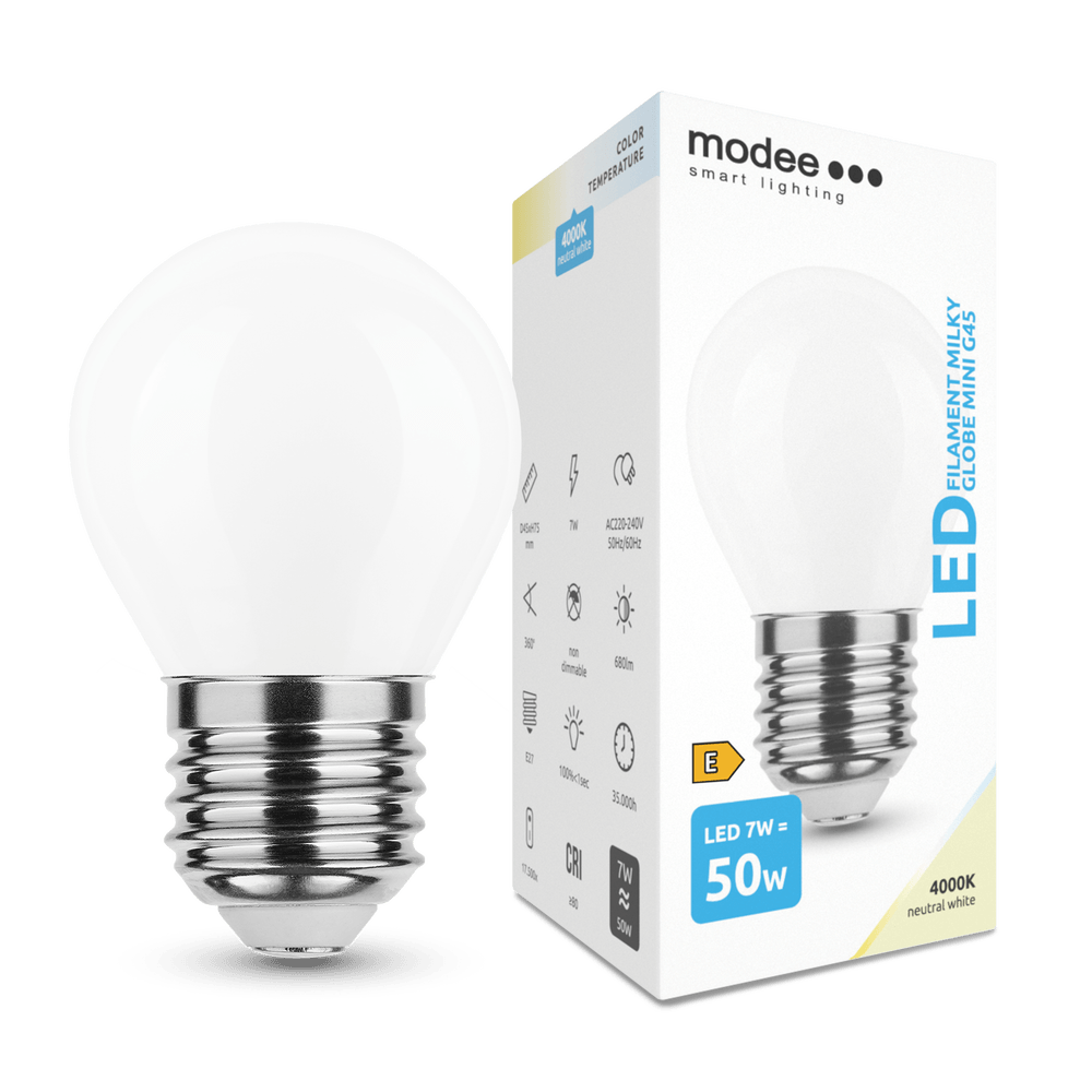 Modee Smart Lighting LED Filament Milky Globe Mini žiarovka E27 7W neutrálna biela (ML-MG45F4000K7W) T00052406