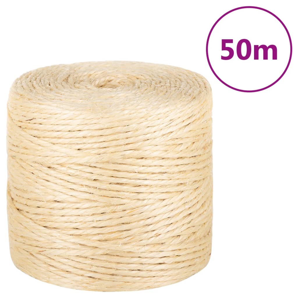 vidaXL Lano 100% sisal 4 mm 50 m